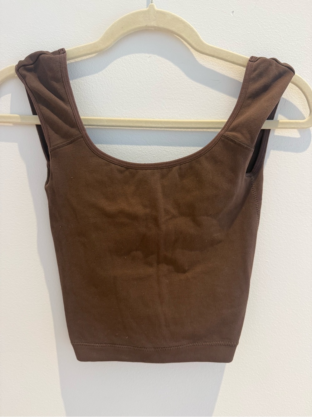 Classic Ribbed Scoop Neck Tank Top - Brown